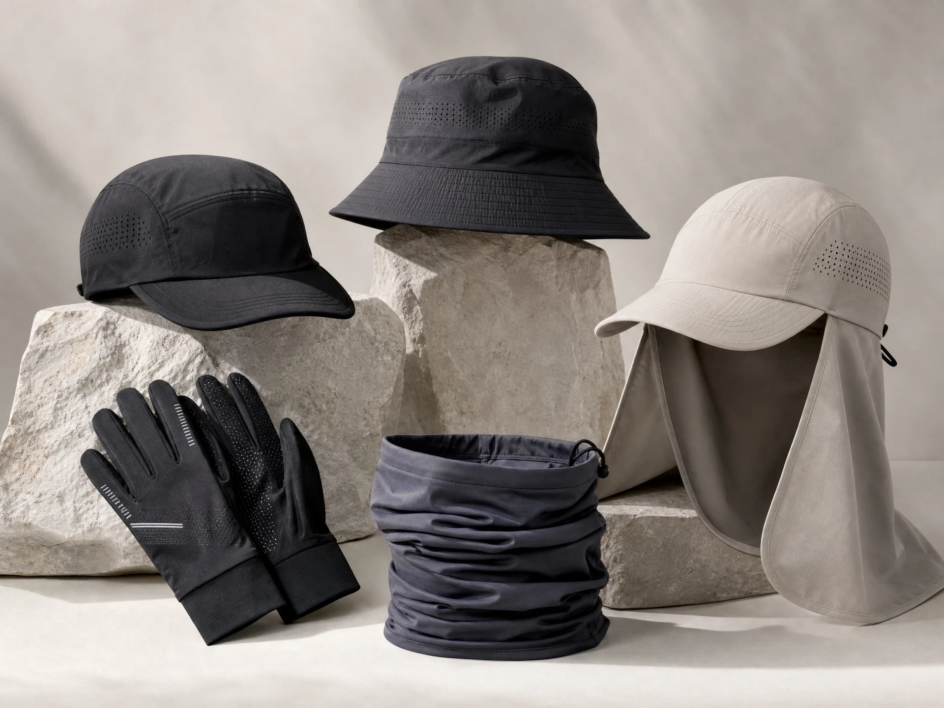 Unbranded outdoor caps, gloves and performance accessories for sourcing